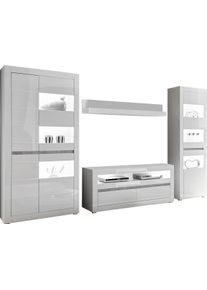 Wohnwand Home Affaire "Carat", wei&szlig; (wei&szlig;, wei&szlig; hochglanz), B:336cm, Kastenm&ouml;bel-Sets, Wohnwand, wird jeweils mit zwei Leisten angeliefert, 1 x grau, 1 x weiss