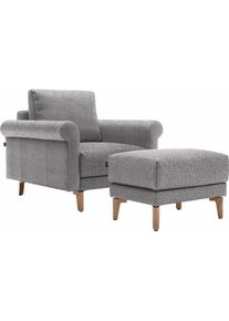 Sessel "CR.450, Designsessel, Loungesessel", grau (lichtgrau, schwarzgrau 044, 34), B:88cm H:85cm T:95cm, NaturLEDER OSKAR (echtes Rindsleder);Chenille COCO (72% Polyester 15% Baumwolle 13% Polyacryl), CREATION BY ROLF BENZ, Sessel, Sessel, modern Landhaus, mit tollem Sitzkomfort, Breite 88 cm, Fu&szlig; Nussbaum