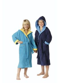 Kinderbademantel Egeria "Calypso" Gr. 128, blau (marine), L:90cm, Walkfrottee, Hausm&auml;ntel, Kinderbademantel, mit Kapuze, Doubleface Optik, 100 % Baumwolle