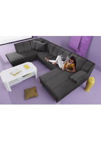 Wohnlandschaft Home Affaire "Anzio, modern und gem&uuml;tlich, niedrige Armlehne, U-Form", schwarz, B:297cm H:75cm T:82cm, Primabelle-Microfaser aus 100% Polyester;SOFTLUX-Kunstleder;Struktur-Bezug aus 90% Polyester und 10% Polyacryl;NaturLEDER, Rindsleder, Sofas, Wohnlandschaft, wahlweise mit Bettfunktion