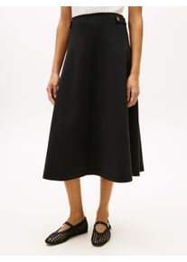 A-Linien-Rock Tommy Hilfiger "GOLD BUTTON MIDI SKIRT", Damen, Gr. L (42/44), schwarz, Web, Obermaterial: 71% Baumwolle, 29% Polyester, unifarben, ausgestellt wadenlang, R&ouml;cke A-Linien-Rock, mit Zierkn&ouml;pfen