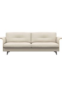3-Sitzer FLEXLUX "Glow Designsofa, bequem und komfortabel durch hochwertigen Sitzaufbau", wei&szlig; (warm wei&szlig;), B:224cm H:81cm T:91cm, 100% Echteder, Sofas, 3-Sitzer, Skandinavisches Design, hochwertige Verarbeitung, Armlehne walnuss