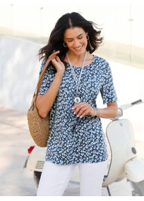 Tunikashirt Inspirationen "Tunikashirt", Damen, Gr. 52, blau (rauchblau, bleu, bedruckt), 50% Baumwolle, 50% Modal, bedruckt, gebl&uuml;mt, gemustert, mehrfarbig, Rundhals, Shirts Tunikashirt