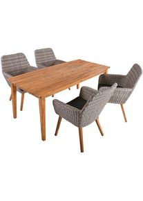 Garten-Essgruppe Garden Pleasure "RAPALLO/VISALIA", grau (grau, dunkelgrau, braun, grau, braun), B:280cm H:96cm T:180cm, Aluminium, FSC-zertifiziertes Massivholz, Polyrattan, Sitzm&ouml;bel-Sets, Garten-Essgruppe, robustes Tischdesign