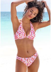 B&uuml;gel-Bikini-Top Lascana "Jasmin", Damen, Gr. 42, Cup B, bunt (rot, flieder), Microfaser, floral, Bikini-Oberteile B&uuml;gel-Bikini-Top, im Bl&uuml;mchen-Druck