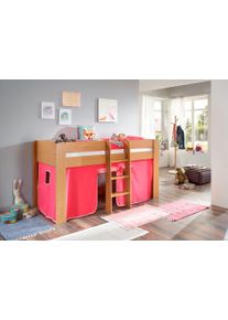 Hochbett Relita "Andi", pink (buche dekor natur pink, rosa), Liegefl&auml;che B/L: 90cm x 200cm, kein H&auml;rtegrad, kein H&auml;rtegrad, Spanplatte: Buche Nachbildung Melamin natur;Stoff: 100% Baumwolle (bei 30 C waschbar), Hochbetten, Hochbett, mit Rolllattenrost und Vorhang, mit Leiter, pflegel. Dekor Oberfl&auml;che
