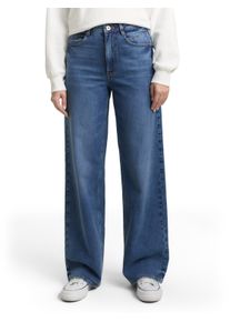 Weite Jeans Tom Tailor, Damen, Gr. 29, L&auml;nge 32, blau (mid stone wash denim), Denim/Jeans, Obermaterial: 93% Baumwolle, 6% Elastomultiester, 1% Elasthan. Futter: 65% Baumwolle, 35% Polyester, unifarben, weit kn&ouml;chellang, Jeans Weite Jeans, im Four-Pocket Style