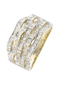Goldring Firetti "Schmuck Geschenk Gold 333 Diamantring Wellen glitzernd" Gr. 16, gold (gelbgoldfarben, wei&szlig;goldfarben), Fingerringe, Damen, 16, 0,3 P3 = leicht erkennbare Einschl&uuml;sse, Diamanten Gelbgold 333, 3mm, Diamanten, Gelbgold 333, Goldring, mit Diamanten