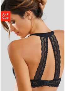 Neckholder-BH Lascana, Damen, Gr. 70, Cup C, schwarz, Microtouch, Obermaterial: 90% Polyamid, 10% Elasthan, BHs Neckholder-BH, mit dekorativem Spitzenr&uuml;cken und Komfort-Nackentr&auml;ger, sexy Dessous