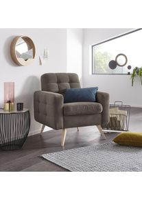 Sessel exxpo - SOFA FASHION "Nappa, Loungesessel, aktuelle R&uuml;ckensteppung, bequem und modern", grau (taupe), B:81cm H:87cm T:78cm, Samtvelours (100% Polyester);Webvelours (100% Polyester), Sessel, Sessel, hoher Holzfu&szlig;