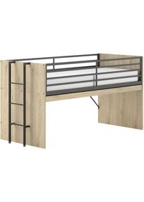Hochbett Vipack "Sam, schlafen und arbeiten in einem, wahlweise Eiche- oder Wei&szlig;-Dekor", eiche dekor, eiche dekor, eiche dekor, B:98cm H:116,6cm L:219cm, Hochbetten, Hochbett, Inkl. Absturzschutz u. Leiter, pflegeleichte Dekor Oberfl&auml;che