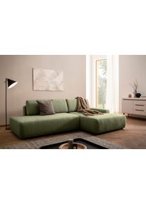 Ecksofa Home Affaire "TORGE, Schlafsofa Cord, Samtvelours u. Strukur fein, Couch in L-Form", gr&uuml;n (khaki), B:276cm H:82cm T:164cm, 100% Polyester, Sofas, Ecksofa, Schlaffunktion und Bettkasten, Liegefl&auml;che: 210x125 cm, neues Design