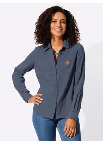 Langarmbluse Casual Looks, Damen, Gr. 40, blau (rauchblau), 100% Baumwolle, unifarben, Blusen Langarmbluse