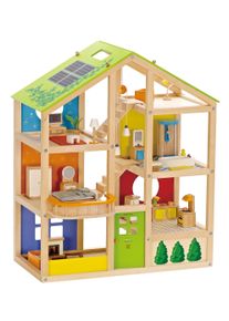 Puppenhaus HAPE "Vierjahreszeiten", bunt, Puppenh&auml;user, KinderB:60cm H:73cm T:40cm, Holz, Puppenhaus, inkl. Puppenm&ouml;bel, B:60cm H:73cm T:40cm