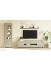 Wohnwand Home Affaire "Stranda, moderne Anbauwand, Komplettset im Scandi-Style", eukalyptus skandi eiche, B:266cm, Holzwerkstoff, Kastenm&ouml;bel-Sets, Wohnwand, enth&auml;lt Vitrine, Lowboard und Wandboard, 270 cm breit