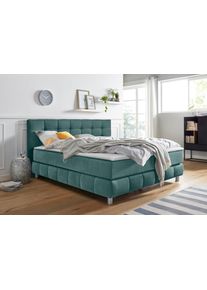 Boxspringbett Home Affaire "Salo XXL", gr&uuml;n (mint), B:194cm L:231cm, Komplettbetten, Boxspringbett, in Samtoptik oder Struktur, 6 Breiten in &Uuml;berl&auml;nge 220cm, 4 H&auml;rtegrade