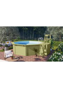 Achteckpool Karibu "Rimini 1X mit Sonnendeck", braun, B:480cm H:121cm L:400cm, Schwimmbecken, Achteckpool, BxLxH: 480x400x121cm