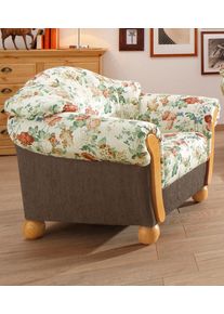 Sessel Home Affaire "Milano, bequemer Loungesessel, Landhaus-Stil, Holz-Chatosen und -F&uuml;&szlig;e", braun (braun, gebl&uuml;mt), B:102cm H:83cm T:81cm, Chenille (70% Polyacryl, 30% Polyester) auf Korpus und Zierkissen, Sitz und R&uuml;cken im Blumenmuster &raquo;Paradise&laquo; (100% Polyester);Chenille (70% Polyacryl, 30% Polyester), Sessel, Sessel