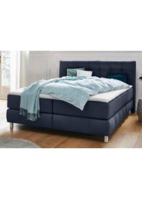 Boxspringbett Home Affaire "Salo XXL", blau, B:174cm L:231cm, Komplettbetten, Boxspringbett, in Samtoptik oder Struktur, 6 Breiten in &Uuml;berl&auml;nge 220cm, 4 H&auml;rtegrade