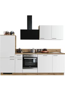 K&uuml;chenzeile KOCHSTATION "KS-Scafa, vormontiert, mit h&ouml;henverstellbaren F&uuml;&szlig;en, vormontiert, mit", wei&szlig; (k&uuml;che: wei&szlig;, korpus: asteiche nachbildung, arbeitsplatte: asteiche nachbildung), B:260cm T:60cm, Komplettk&uuml;chen-Sets, K&uuml;chenzeile, Soft-Close, wahl. mit E-Ger&auml;ten inkl. Geschirrsp&uuml;ler, Breite 260 cm