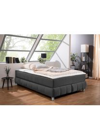 Boxspringbett Home Affaire "Salo", grau (anthrazit), B:146cm L:206cm, Komplettbetten, Boxspringbett, Ohne Kopfteil, inkl. Topper, auch in &Uuml;berl&auml;nge 220 cm