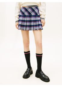 Karorock Tommy Jeans "TJW STRUCTURED PLEAT MINI SKIRT", Damen, Gr. XL (42), navy tartan, Web, Obermaterial: 100% Baumwolle, kariert, regular fit kurz, R&ouml;cke Karorock