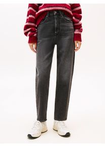 Tapered-fit-Jeans Tommy Jeans "MOM JEAN UH TPR BI0187", Damen, Gr. 32, L&auml;nge 30, schwarz (denim schwarz), Denim/Jeans, Obermaterial: 99% Baumwolle, 1% Elasthan, unifarben, straight fit, Jeans Tapered-fit-Jeans