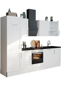 K&uuml;che KOCHSTATION "KS-Ahus", schwarz-wei&szlig; (k&uuml;che: wei&szlig;, front: wei&szlig; matt, korpus: wei&szlig;, arbeitsplatte: granit schwarz), B:280cm H:211,8cm T:60cm, Komplettk&uuml;chen-Sets, K&uuml;che, 280 cm breit,wahlweise mit E-Ger&auml;ten,MDF Fronten, Soft Close Funktion
