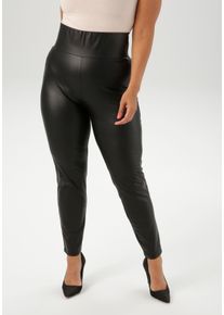 Leggings ANISTON PLUS, Damen, Gr. 46, N-Gr, schwarz, Obermaterial: 95% Polyester, 5% Elasthan. Beschichtung: 100% Polyurethan, unifarben, figurumspielend lang, Hosen Leggings, aus elastischem Lederimitat