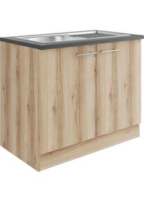 Sp&uuml;lenschrank Optifit "Bella", beige (wildeiche, wildeiche, anthrazit), B:100cm H:84,8cm T:60cm, Holzwerkstoff, Schr&auml;nke, Sp&uuml;lenschrank, Breite 100 cm, mit Edelstahl-Einbausp&uuml;le