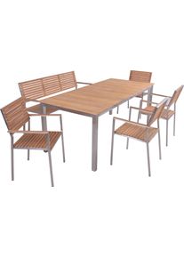 Garten-Essgruppe Garden Pleasure "Tischgruppe &raquo;DALLAS/DENVER Set 01&laquo;", schwarz (schwarz, blank), Edelstahl, FSC-zertifizierter Holzwerkstoff, Polyurethan, Sitzm&ouml;bel-Sets, Garten-Essgruppe, 4 St&uuml;hle (stapelbar), 1 Bank, Tisch LxB: 200x90 cm