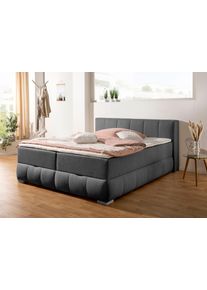 Boxbett Home Affaire "Chelles", grau (anthrazit), B:167cm L:225cm, Komplettbetten, Boxbett, inkl. Topper und Bettkasten