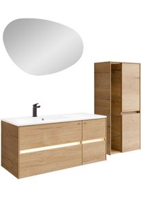 Badm&ouml;bel-Set SAPHIR "Badm&ouml;bel-Set Serie 6010 Solid-Surface-Waschtisch mit Unterschrank", braun (halifax eiche quer nachbildung), B:113cm H:200cm T:50cm, Holzwerkstoff, Kastenm&ouml;bel-Sets, Badm&ouml;bel-Set, Badm&ouml;bel-Set mit Waschtisch, Spiegel und Midischrank, vormontiert