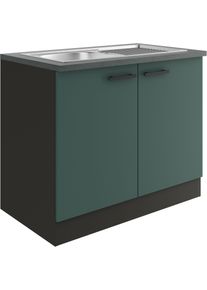 Sp&uuml;lenschrank Optifit "Palma", gr&uuml;n (steingr&uuml;n, antrhazit, antrhrazit), B:100cm H:84,8cm T:60cm, Holzwerkstoff, Schr&auml;nke, Sp&uuml;lenschrank, Breite 100 cm, inklusive Einbausp&uuml;le