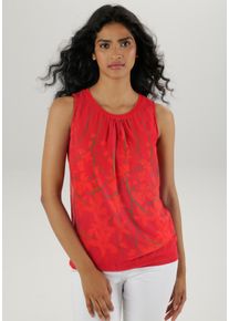 Blusentop Aniston SELECTED, Damen, Gr. 36, rot (rot, koralle, bedruckt), Chiffon, Obermaterial: 95% Viskose, 5% Elasthan. Einsatz: 100% Polyester. Futter: 95% Viskose, 5% Elasthan, bedruckt, figurumspielend h&uuml;ftbedeckend, Rundhals, Blusen Blusentop, im Verlaufsdruck