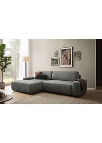 Ecksofa Home Affaire "TORGE (264cm), Schlafsofa in Cord, Samtvelours o Struktur fein, L-Form", grau (anthrazit), B:264cm H:82cm T:162cm, 100% Polyester, Sofas, Ecksofa, Schlaffunktion, Bettkasten, Liegefl&auml;che: 125/210 cm