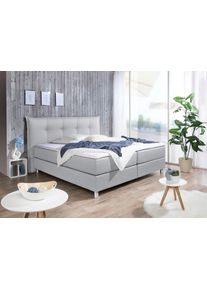 Boxspringbett Maintal, grau (hellgrau), Liegefl&auml;che B/L: 160cm x 200cm, H2 + H2, Tonnentaschen-Federkernmatratze, Bezug der Spiegelfl&auml;che Matratzendrell aus 100% Polyester;Strukturstoff-Bezug (100% Polyester);Kaltschaum-Topper: Bezug aus 100% Polyester. Abnehmbar und waschbar bis 60Grad, Komplettbetten, Boxspringbett