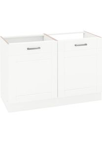 Sp&uuml;lenschrank KOCHSTATION "KS-Tinnum", wei&szlig;, B:120cm H:82cm T:60cm, Holzwerkstoff, Schr&auml;nke, Sp&uuml;lenschrank, 120 cm breit, MDF-Fronten, Metallgriffe, inklusive Einbausp&uuml;le