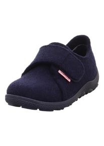 Hausschuh Superfit "HAPPY OCTI, WMS: mittel", M&auml;dchen, Gr. 35, blau (dunkelblau), Textil, Wolle, unifarben, Schuhe Hausschuh, Klettschuh mit Schurwolle, Gr&ouml;&szlig;enschablone zum Download