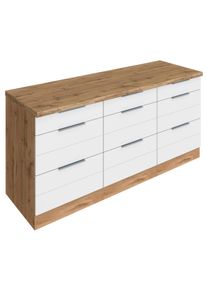 Unterschrank KOCHSTATION "KS-Luhe", wei&szlig; (wei&szlig; matt, wotaneiche), B:180cm H:86cm T:60cm, MDF, Schr&auml;nke, Unterschrank, 180 cm breit, f&uuml;r viel Stauraum, MDF-Fronten mit waagerechter Lisene
