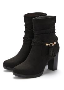 Stiefelette Lascana, Damen, Gr. 40, schwarz, Obermaterial: 100% Textilmaterial. Decksohle: 100% Lederimitat. Futter: 100% Textilmaterial. Laufsohle: 100% Synthetik, Flechtoptik, unifarben, Schuhe Stiefelette, Stiefel, Boots mit Blockabsatz und Schmuckelement VEGAN
