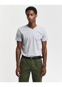 T-Shirt Gant "SLIM SHIELD V-NECK T-SHIRT", Herren, Gr. XL, grau (grau melange), Obermaterial: 100% Baumwolle, slim fit h&uuml;ftbedeckend, V-Ausschnitt, abgesteppte Kante, Shirts T-Shirt, mit einer kleinen Logostickerei auf der Brust