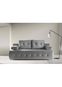 Schlafsofa WERK2 "Monaco Design Bettsofa, pflegeleichter Samtoptik Bezug, Breite 205cm", grau, B:205cm H:90cm T:105cm, 100% Polyester, Sofas, Schlafsofa, 2-Sitzer Schlafcouch mit Bettkasten & funkelnden Ziersteinchen