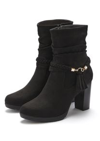 Stiefelette Lascana "Stiefel, Boots", Damen, Gr. 38, Textil, schwarz, Obermaterial: 100% Textilmaterial. Decksohle: 100% Lederimitat. Futter: 100% Textilmaterial. Laufsohle: 100% Synthetik, Flechtoptik, unifarben, Schuhe Stiefelette, mit Blockabsatz und Schmuckelement VEGAN, Topseller
