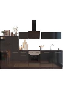 K&uuml;che respekta "Amanda", schwarz (k&uuml;che: schwarz, front: schwarz, korpus: eiche grau nachbildung, arbeitsplatte: eiche grau nachbildung), B:310cm H:200cm T:60cm, Komplettk&uuml;chen-Sets, K&uuml;che, Breite 310 cm, mit Soft-Close, inklusive Elektroger&auml;te: Geschirrsp&uuml;ler, K&uuml;hl-/Gefrierkombination und Herd-Set, Dunstabzugshaube