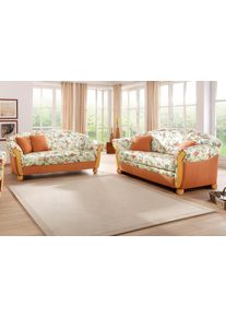 Polstergarnitur Home Affaire "Milano, bequem durch Federkern, Landhaus Stil, geschwungene Armlehnen", bunt (terrakotta, gebl&uuml;mt), H:83cm T:81cm, Sitzm&ouml;bel-Sets, Polstergarnitur, 2-Sitzer und 3-Sitzer