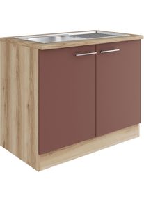 Sp&uuml;lenschrank Optifit "Bella", rot (rostrot, wildeiche, wildeiche), B:100cm H:84,8cm T:60cm, Holzwerkstoff, Schr&auml;nke, Sp&uuml;lenschrank, Breite 100 cm, mit Edelstahl-Einbausp&uuml;le