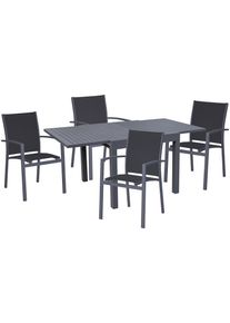 Garten-Essgruppe Garden Pleasure "ELENA", grau (anthrazit, anthrazit, anthrazit), B:180cm H:89cm T:190cm, Aluminium, Kunststoff, Sitzm&ouml;bel-Sets, Garten-Essgruppe, mit platzsparenden Stapelst&uuml;hlen
