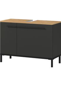 Waschbeckenunterschrank Germania "Yonkers", braun (graphit, navarra, eiche, nachbildung), B:80cm H:58,5cm T:34cm, Schr&auml;nke, Waschbeckenunterschrank, Hochwertige ABS-Kanten, Griffe & hohe F&uuml;&szlig;e aus Metall, Breite 80 cm