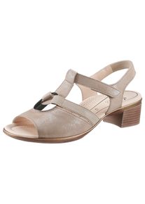 Sandalette Ara "LUGANO", Damen, Gr. 5,5 (38,5), beige (sand), Veloursleder, metallic, Schuhe Sandalette, Sommerschuh, Sandale, Blockabsatz, mit Gummizug und Klettverschluss